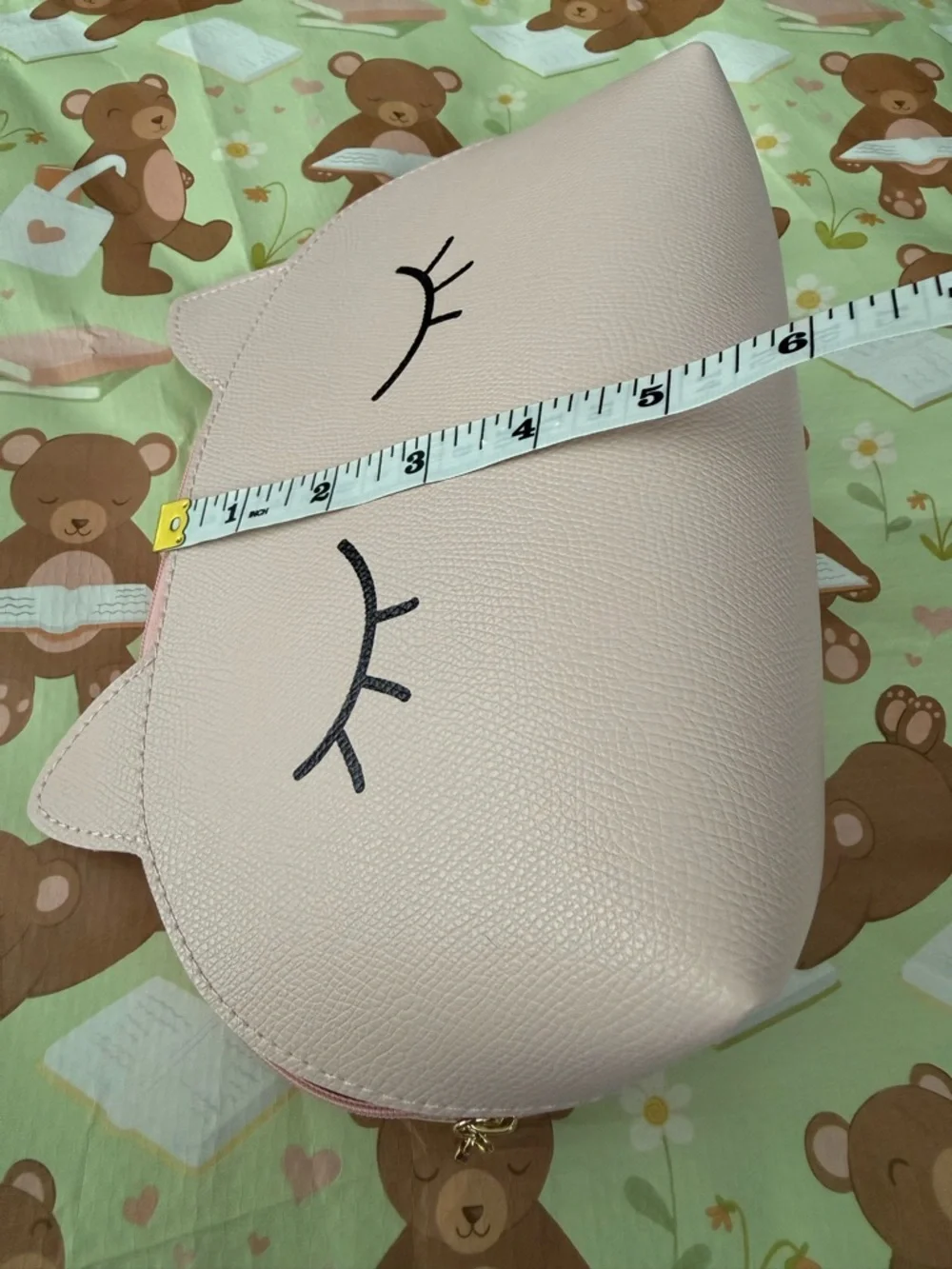 Adorable Baby Pink Cosmetic Bag with Gold Zipper and Cat Ears